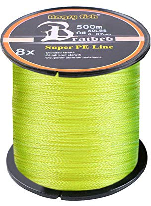 LSHEL Geflochtene Angelschnur 8fach 500m PE Super Starke Geflochtene Schnüre, Gelb, 2.5# 0.25mm/15.87kg/35lb