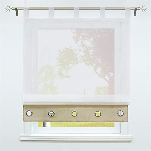 SCHOAL Raffrollo mit Schlaufen Transparente Raffgardine Modern Schlaufenrollo Weiß Gardinen Voile 1 Stück BxH 140x155cm Sand