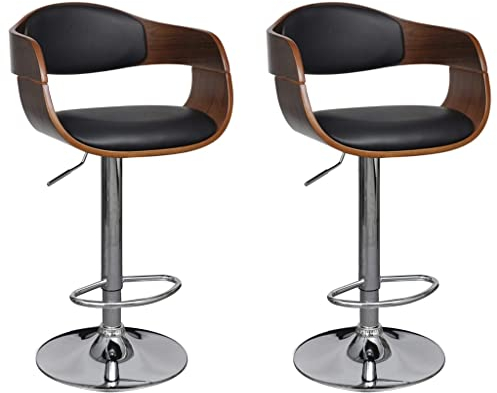 vidaXL 2X Bugholz Barhocker Höhenverstellbar Barstuhl Bistrohocker Küchenhocker Tresenhocker Thekenhocker Tresenstuhl Schwarz Kunstleder