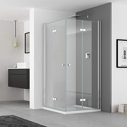 IMPTS Duschkabine faltbar Eckeinstieg 70x75 cm Doppel Duschtür Falttüren Falttürkabine 6mm Sicherheitsglas 185cm Höhe,OHNE Duschwanne