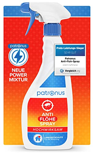 Patronus Spray Anti Puces Chat & Chien 500ml - Non Tachant & Sans Odeur - Traitement Anti Puces, Tiques, Acariens pour la Maison, Meubles & Textiles - Spray Anti Puce Maison Très Efficace
