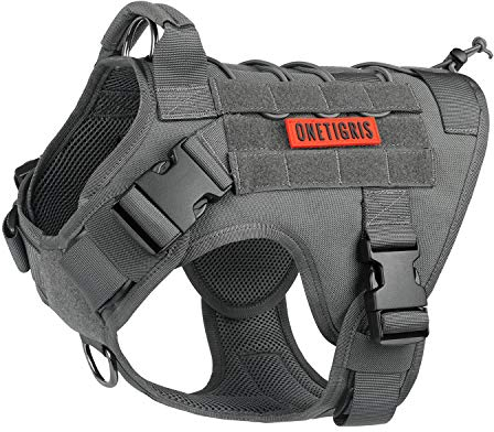 OneTigris Dog Harness, Adjustable Tactical Dog Harness with Handle Full Body Dog Vest for Hiking Training Outdoor Dogs(Grey,Small)
