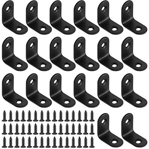 Glarks 20 Set 25mm Black L Bracket Right Angle Corner Brace Joint Fastener for Wood Chair Bookshelf Board Window Furniture Cabinet (25x25x2mm)