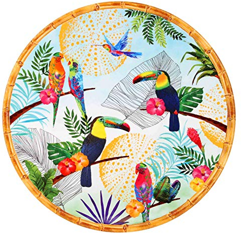 Les Jardins de la Comtesse - Plat de Présentation Rond en Mélamine Pure – Toucans de Rio – 35,5 cm – Multicolore - Service de Table de la Vaisselle Quasi-Incassable MelARTmine