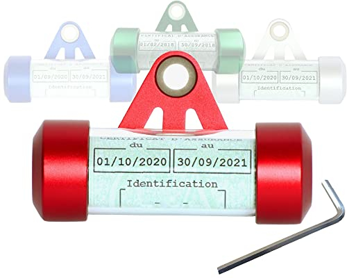 Porte Vignette Assurance Moto Tube, Accessoire Scooter/Moto Support De Vignette Assurance Etanche Rouge ✯Marque FRANÇAISE UGOZEN✯ 50x30 mm d'affichage pour Moto/Scooter/Quad
