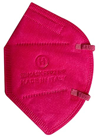 15 Mascherine FFP2 certificate CE colorate FUCSIA prodotte in ITALIA. Elastici morbidi bianchi, 5 strati Filtraggio ≥95%. Sigillate singolarmente. Certificazione ISO 9001 ed UE 2016/425