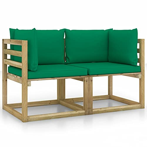 Susany 2 STK. Garten-Ecksofas mit Kissen Sofa-Eckteil Ecksofa Holzsofa Einzelsofa Loungesofa Gartensofa Terrassensofa Sofagarnitur Sitzgarnitur Gartengarnitur Kiefernholz Gartenmöbel Grün Imprägniert