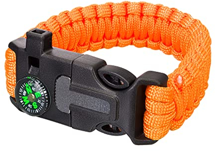 Levenhuk LabZZ FL5 5 in 1 Touristenarmband mit Feuerstein, Feuerstahl, Leine, Kompass und Pfeife, Orange