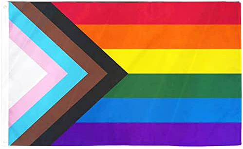 Ainmto 90x150cm Fortschritt Stolz Regenbogen Flagge - LGBT Flagge für Pride-Events