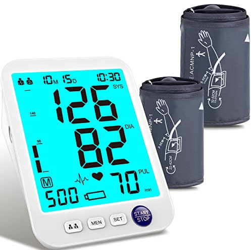 Blood Pressure Monitor-Automatic Blood Pressure Machine XL Cuff for Big Arms 13-21”-Medium/Large Cuff 9-17 Extra Large Backlit LCD Two User 1000 Mem (Blue