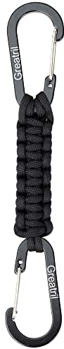 GREATRIL Schlüsselband Doppelkarabiner Paracord mit 2 Karabinerhaken Schlüsselanhänger Schlüsselring Kurz für Arbeit Autoschlüssel Flasche Camping Wandern Jungen/Mädchen/Herren/Frauen