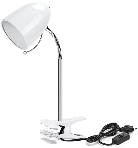 Aigostar Lampara Pinza Retro LED para Cama/Escritorio - Flexo Lectura sin Bombilla, Compatible E27 (240V Máx), Cable 153 cm, Blanco