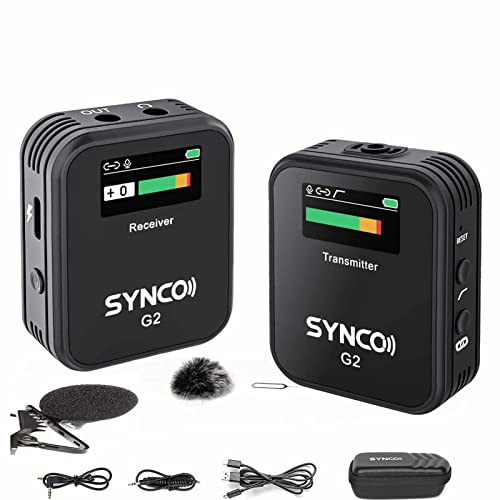 SYNCO G2 (A1) 1-Trigger-1 Sistema Microfonico Wireless 2.4G 50 m di raggio di trasmissione Schermo TFT Spina da 3,5 mm per smartphone Fotocamera Videocamera Vlog Live Streaming