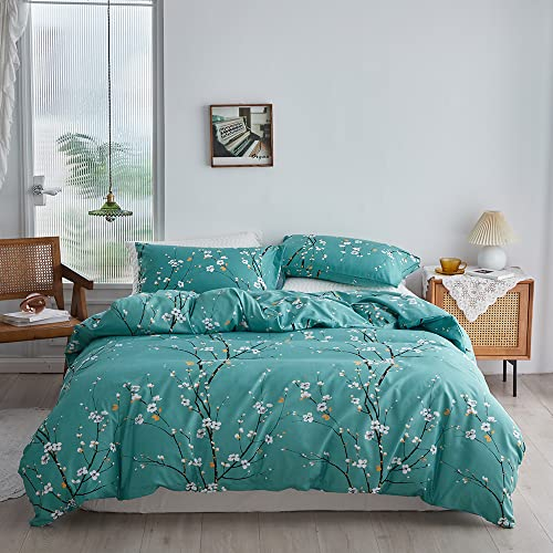 OLDBIAO Bettwäsche 135x200 cm Set, Blau Mikrofaser Bettbezug 135x200cm und Kissenbezug 80x80cm, Ästhetik Blume Zweig Design, Modern Bettdecke Cover mit Reißverschluss für Einzelbett