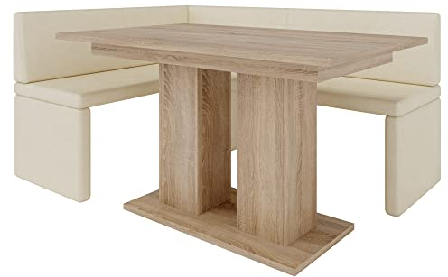 Eckbank Akiko mit Tisch - Eckbankgruppe für Ihrem Esszimmer, Küche modern, Sitzecke, Essecke. Perfekt für Küche, Büro und Rezeption. Solide und Starke Verarbeitung (Soft 18, 168x128 Links)