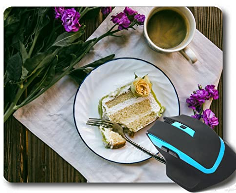 YENDOSTEEN Anti-Fray Cloth Gaming Mouse Pad,Coffee Cup Cake Flowers Breakfast Mouse Pad with Stitched Edges 220 * 180 * 3 mm