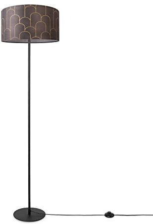 Paco Home Stehlampe Wohnzimmer Lampenschirm Stoff Stehleuchte Leselampe Abstrakt E27 2,5m Textilkabel Mit Stecker Modern, Farbe:Design 5 (Ø38 cm), Leuchtenart/Farbe:Stehleuchte Einbein - Schwarz