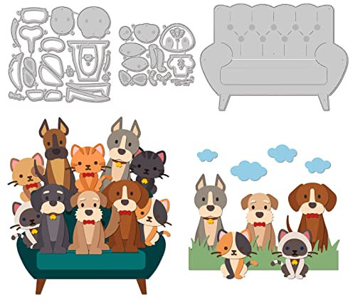 GLOBLELAND Sofa Dog and Cat Cutting Dies Metal Animals Die Cuts Embossing Stencils Template for Paper Card Making Decoration DIY Scrapbooking Album Craft Decor