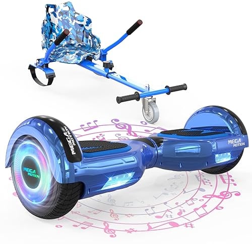 MEGA MOTION Hoverboards mit Hoverkart für Kinder, 6.5 Zoll Hoverboards mit Bluetooth Lautsprecher, mit LED-Leuchten, Geschenk für Kinder und Jugendliche