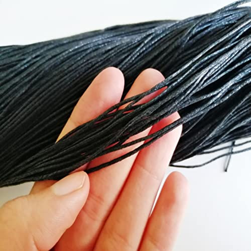 10m BLACK Cord - 1mm, 1.5mm & 2mm thick Waxed Cotton thread string rope for Jewellery, Beading, Macrame, DIY, Arts & Crafts (1)