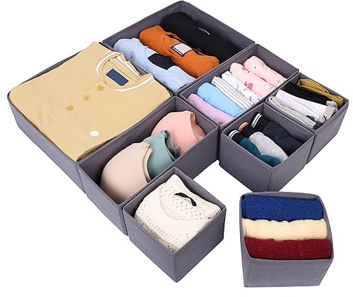 BELLE VOUS 8 tlgs. Set Schubladen & Kleiderschrank Organizer - Faltbare Stoffboxen Aufbewahrung - Ordnungssystem Kleiderschrank, Schubladen & Kommoden - Für Kleidung, Unterwäsche, Socken & Mehr