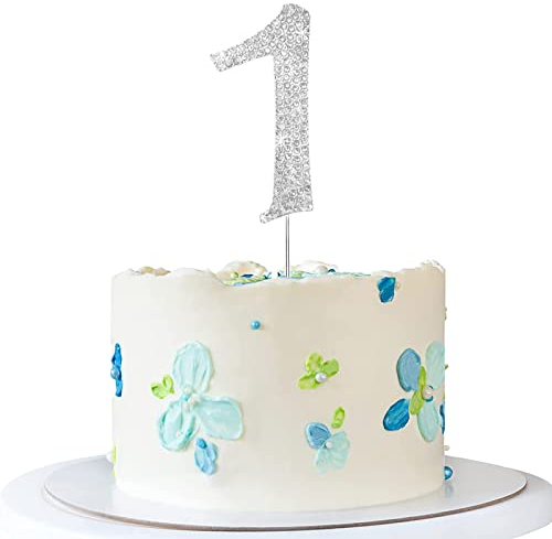 Tortendeko Silber Strasssteine Happy Birthday Cake Topper für Geburtstag Deko (Silber-1)
