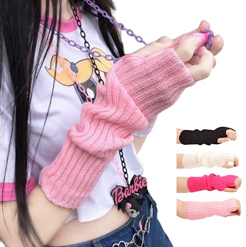 VTTDB Armabdeckungen niedliche Frauen Kawaii japanische Harajuku Y2k Armwärmer für Mädchen Goth Handschuhe Fingerlose Gestrickte Arm Ärmel, Pink, Einheitsgröße