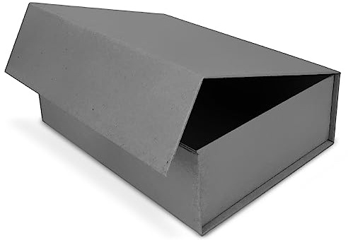 Verpackungswelt Geschenk-Box Mit Deckel | 31 x 22 x 15 cm | Karton Mit Magnet-Verschluss | Perfekt für Geburtstag, Hochzeit, Weihnachten, Geburt | Verpackung in Grau
