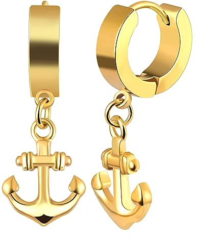 INFINIONLY Herren Edelstahl Anker Ohrringe Damen Ohrstecker Mode Kreative Edelstahl Anker Creolen Ohrhänger, Gold