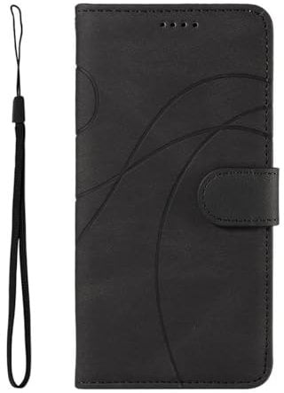 SATURCASE Case for Samsung Galaxy J5 2016, Curved Line PU Leather Flip Magnet Wallet Stand Card Slots Hand Strap Protective Cover for Samsung Galaxy J5 2016 (HX-Black)