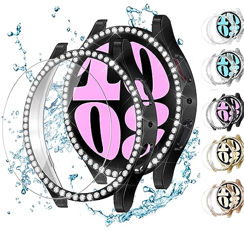 Glitzer Diamanten Hülle für Samsung Galaxy Watch 6 Schutzhülle 40mm 44mm,[5+5 Stück] Hart PC Schutzhülle+HD Panzerglas Display schutzfolie,Bumper Case für Galaxy Watch6 40 44 mm zubehör