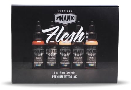 Dynamic Color Co Tattoo Ink Set Flesh Tones - Explore Precision with 5 Natural Shades (1 Oz Each) from The Platinum Collection. Reach Compliant, Crafted in Spain.