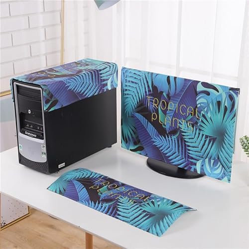 Hixingo 3 Pieces Set Computer Dirt-proof Cover, Desktop PC Dust Cover Protector Computer Screen Display Protective for 19-32 inch PC, Desktop and TV (Tropical Leaf,19 inches)