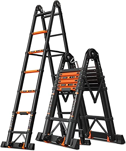 Schwarze Mehrzweck-Teleskop-Verlängerungsleiter mit Rahmen, zusammenklappbare Aluminium-Teleskopleiter für Dachzelte, Treppen und Gebäude im Freien (Größe: 1,7 m + 1,7 m/5,5 Fuß + 5,5 Fuß) (1,7 m +