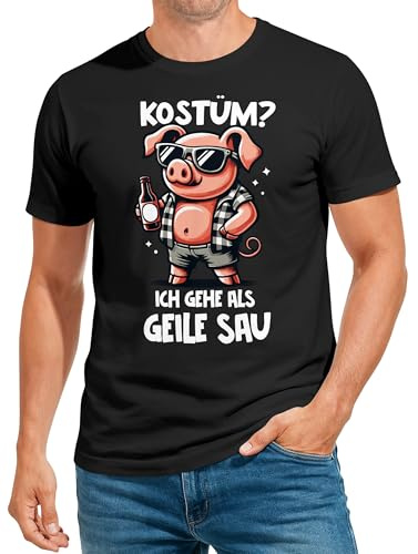 MoonWorks® Herren T-Shirt Fasching Karneval Kostüm-Ersatz Verkleidung Last Minute Faschingskostüme Männer Funshirt Schwarz 4XL