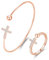 OHAYOO Armreif Silber 925 Damen Kreuz Armband Ring 925 Sterling Silber Schmuck Set Verstellbar Armband Ringe Geschenk für Mädchen Frauen Damen, Roségold Plattiert