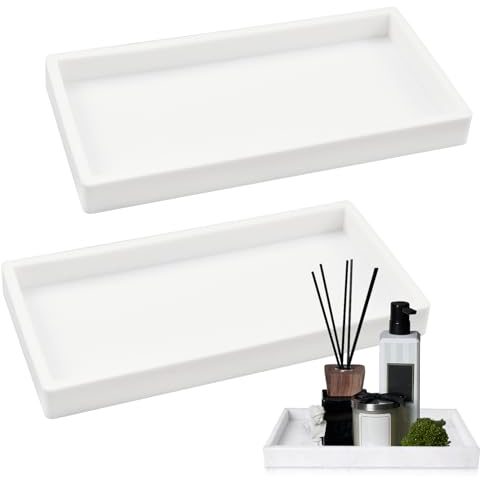 burkfeeg Vassoio Bagno 2 Pezzi Vassoio Portaoggetti Bagno Vassoio Bianco Rettangolare Vassoio Piccolo per Conservare Ordinatamente Profumi, Shampoo, Flaconi Di Lozioni, Trucchi