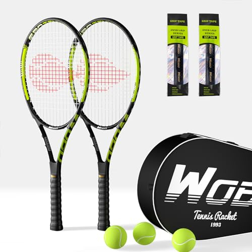 Tennisschläger für 2 Spieler, perfekt für Anfänger und Profispieler, 68,6 cm (27 Zoll), inklusive Tennisbälle, Overgrips, Tennistasche, Vibrationsdämpfer, Abdeckung