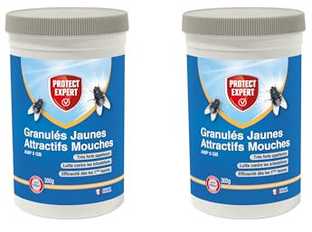 PROTECT EXPERT 2 Boîtes Granulés Anti Mouches - Granulés Attractifs Jaunes - 2x300g - Très Forte Appétence - Efficacité Rapide - Spécial Infestation De Mouches GRAMOUCH300X2