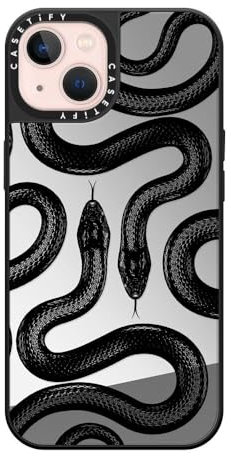 CASETiFY Mirror iPhone 13 Case [Reflective / 4.9ft Drop Protection/Compatible with Magsafe] - Black Kingsnake - Silver On Black