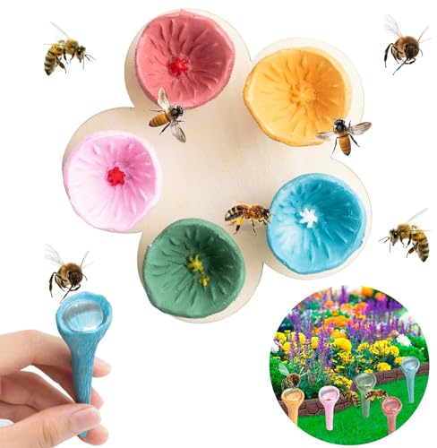 VIDSTW Environmentally Friendly Resin Bee Drinker, Five Landing Areas Insect Drinks, Bee Cups, Bees Drinking Thirsty Pollinators, Bee Drinkers Garden, Safe Drinking Water Points (Multi-Colour)