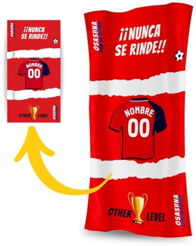 DEREGALOOS Toalla Personalizada con Nombre y Equipo de fútbol. Regalos Personalizados fútbol Osasuna. Regalo Original para Aficionados del Fútbol. Regalo Mundial futbolistas.