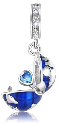 YUMINN Weltkarte Blue Heart Charms für 925 Sterling Silber für Frauen Armbänder & Halsketten Dangle Anhänger für Weihnachten Valentinstag Muttertag Schmuck Geschenke für Frauen