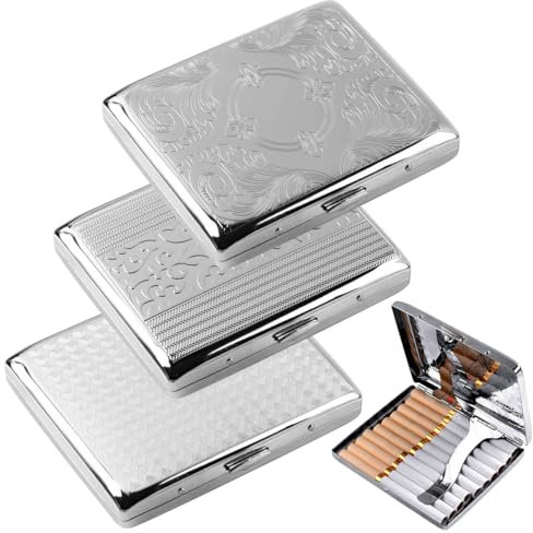 3 Stück Zigarettendose Metall,Edelstahl Zigarettenetui für 20 Zigaretten,Zigarettenetuis für Herren,Zigarettenetuis für Damen,Zigaretten Etui,Zigarettenschachtel Box für Hosentaschen und Hemdtaschen