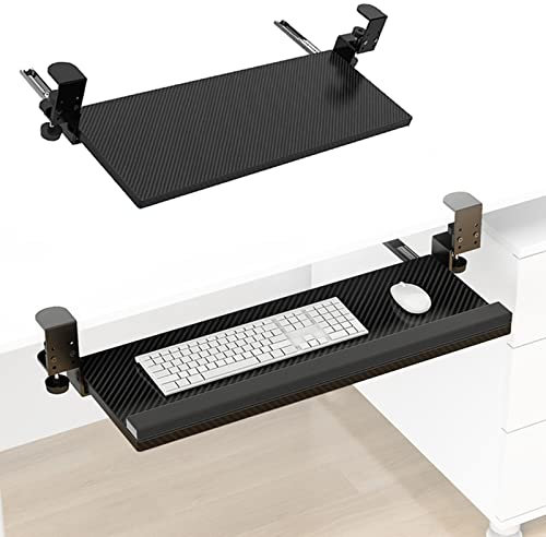 ZHSYXLB Slides Keyboard Tray Under Desk with Handball Rest, Ergonomic Desk Computer Keyboard Stand Tray with C Clamp, No Drilling, Slide-Out Keyboard Drawer for Home or Office