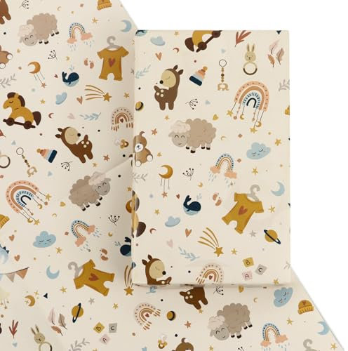 4 Blatt 50x70cm Geschenkpapier Baby Erstausstattung Neugeborene Boho Stil Geschenkverpackung Glückwunsch für Babyparty Mein Erstes Jahr Party Geburt Papier Geschenke Wrapping Paper