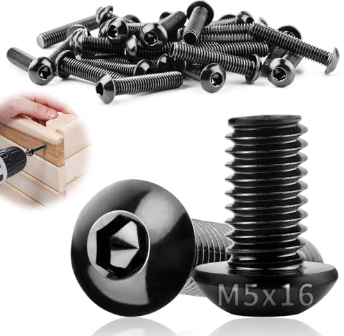 TXXATX M5x16mm Vis Noire 50pcs Vis à Tête Plate M5 Acier Inoxydable 304 | Vis à Métaux Tête Bombée, Boulons à Tête Hexagonale, Filetage Complet, pour Réparation de Meubles, Montage, Entretien
