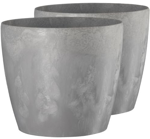 Tymar Macetero de plástico, 2 unidades, moderno, forma redonda (hormigón, diámetro de 12 cm)