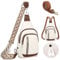 Brusttasche Damen, Sling Bag Damen Herren, PU Leder Crossbag, Anti Diebstahl Tasche, Rucksack Tasche 2 in 1 Damen, Sicherheitstasche Reise, Moderne Taschen mit Breitem Schultergurt(Weiß mit Braun)