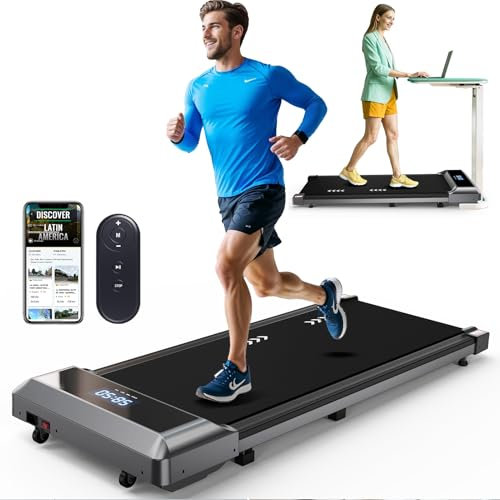 ORISYN Laufband für Zuhause, Walking Pad kompatibel mit App, Doppelsteuerung über Fernbedienung oder App, LED-Anzeige, Kompaktes Laufband Schreibtisch für Zuhause und Büro